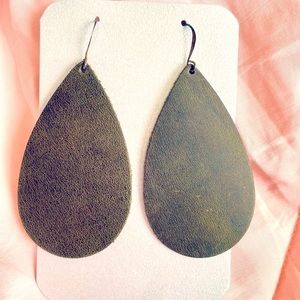 New Eleven10 2.5” Olive green leather earrings